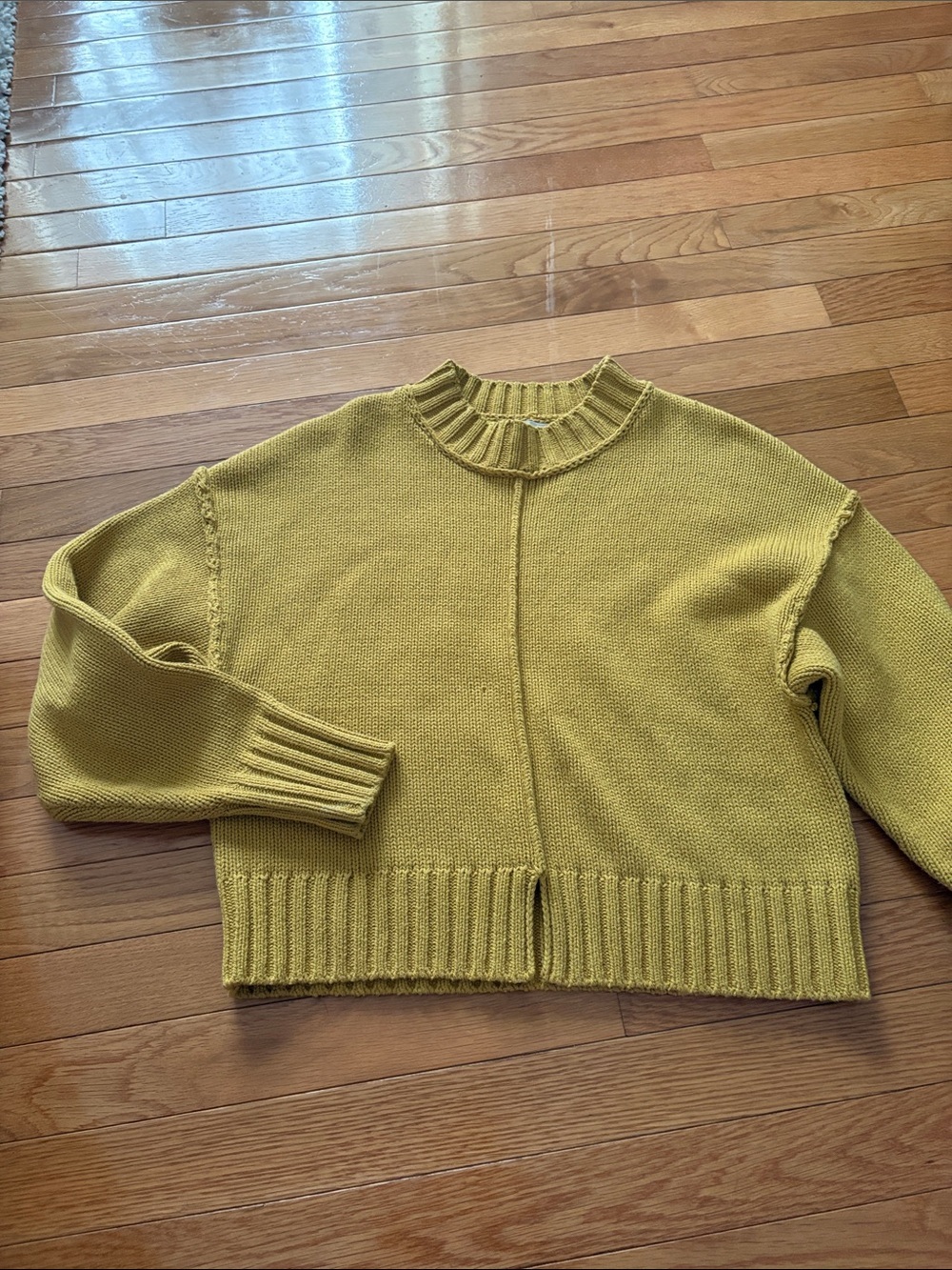 Zara Cropped Crewneck Sweater in Mustard Yellow